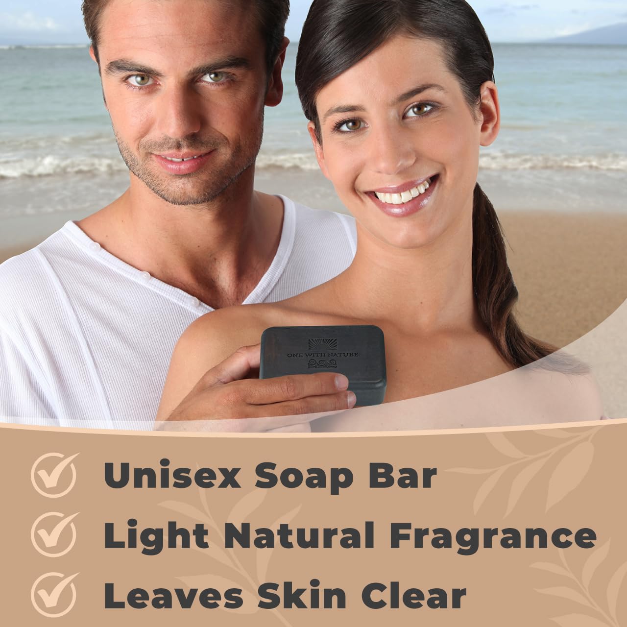 One With Nature Activated Charcoal Soap 7oz 3-Pack – Detoxifying Charcoal Soap Bar with Dead Sea Salt for Face & Body, for Men & Women