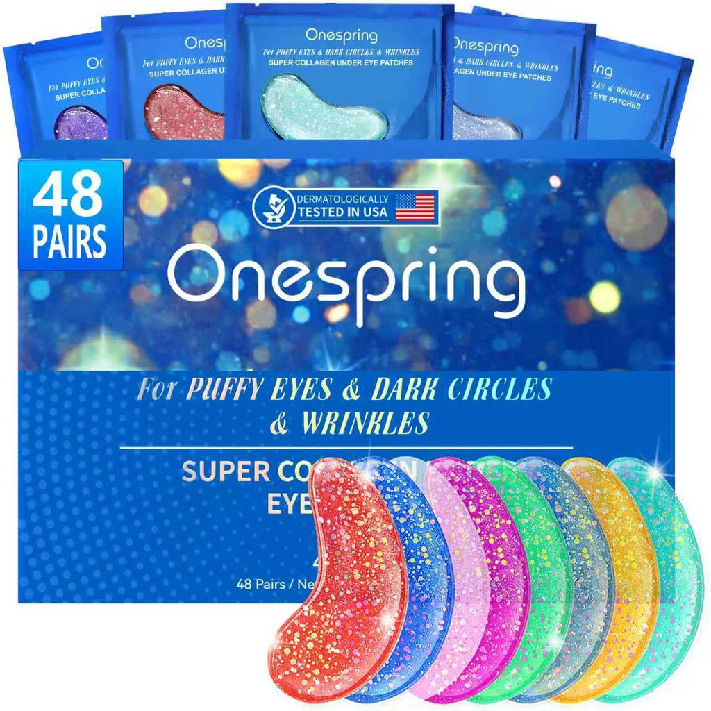 Onespring Eye Masks (48 Pairs) – Collagen Under Eye Patches for Puffy Eyes, Dark Circles, Fine Lines | Spa Party & Bridal Gifts