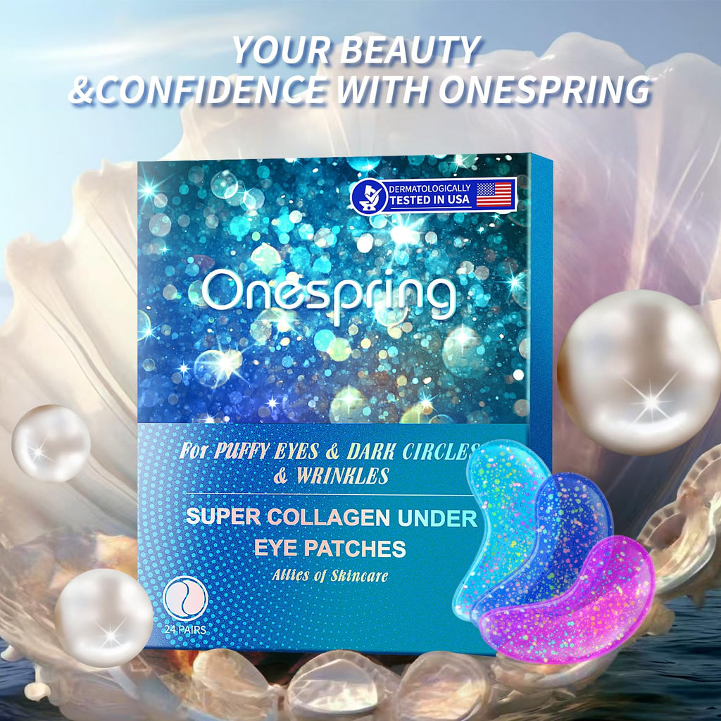 Onespring Eye Masks (48 Pairs) – Collagen Under Eye Patches for Puffy Eyes, Dark Circles, Fine Lines | Spa Party & Bridal Gifts