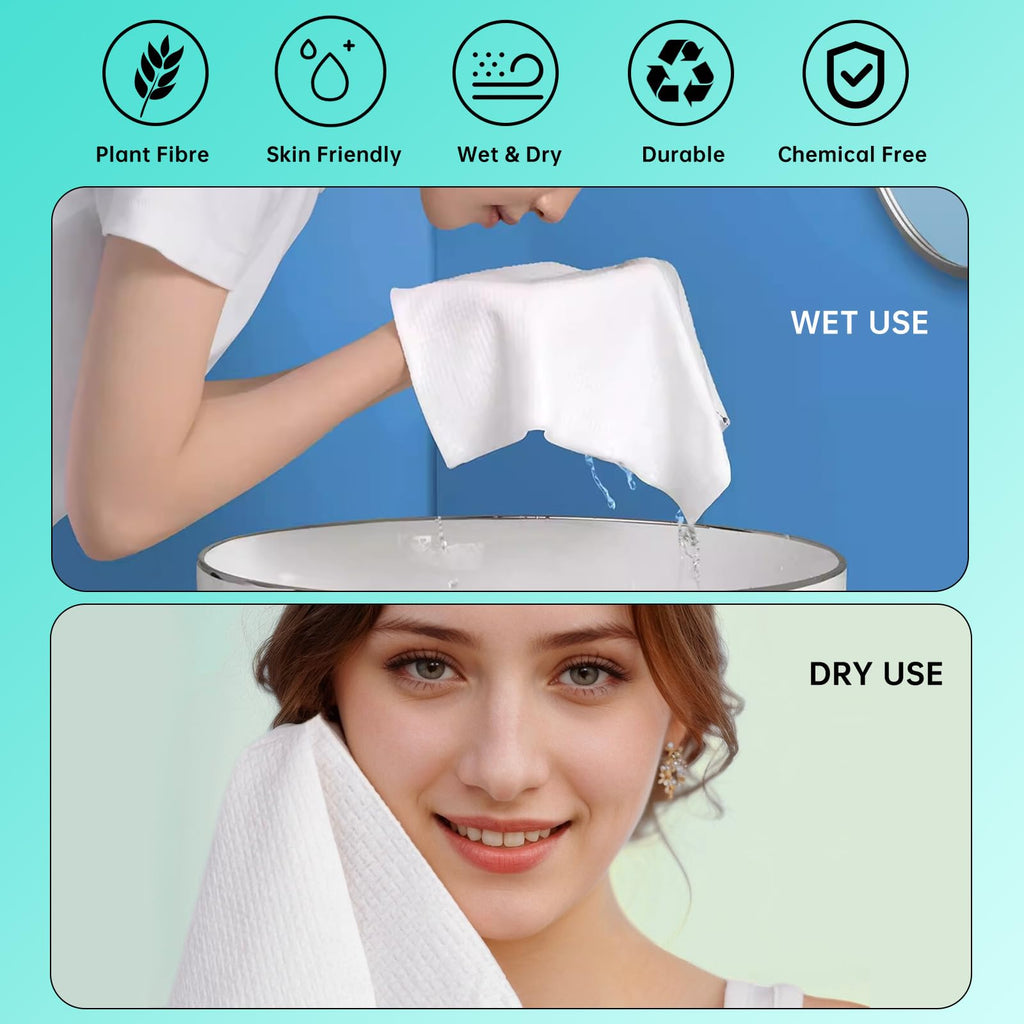 ONLYCARE Disposable Face Towels – Biodegradable, Extra Thick 10x12, 50 Count for Sensitive Skin