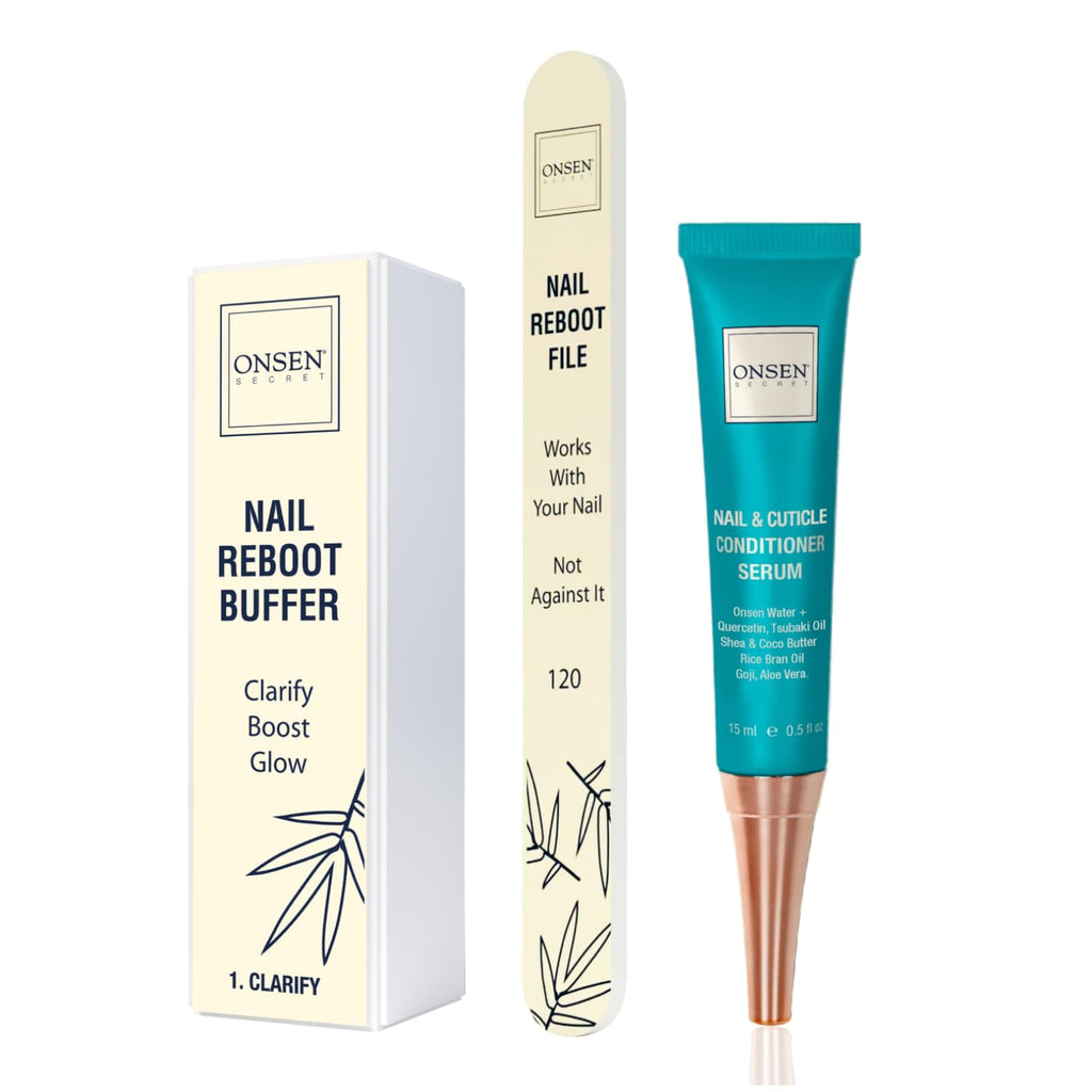 Onsen Secret Cuticle Cream Bundle | Nail Oil, Double-Sided File & Buffer