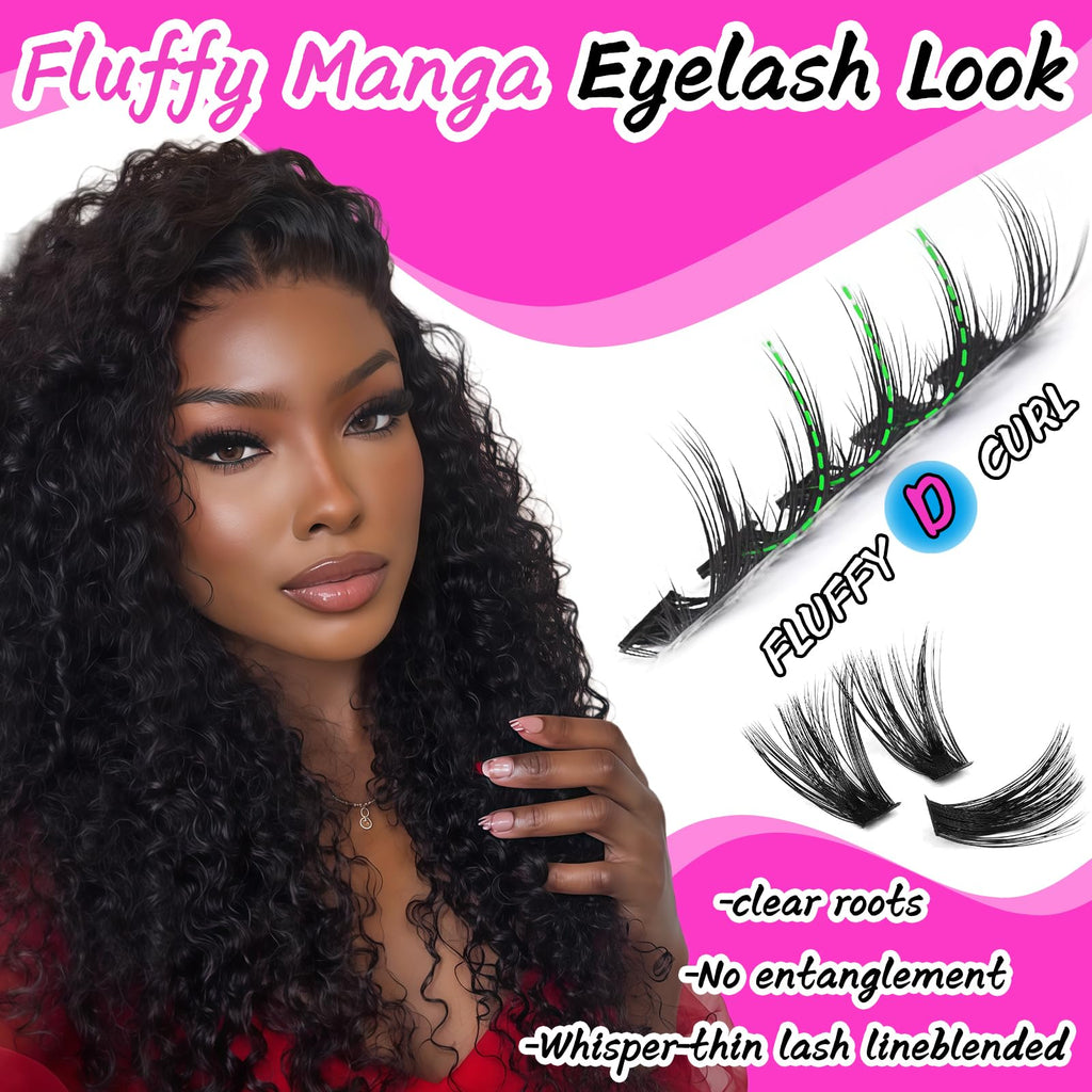 OOPPOO Manga Lash Clusters – 504 Pcs 100D+100D D-Curl Wispy Lashes 10-18mm DIY Kit