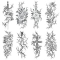 Oottati 8 Sheets Arm Waterproof Temporary Tattoos – Black Sword Thorns Flower Rose Cross
