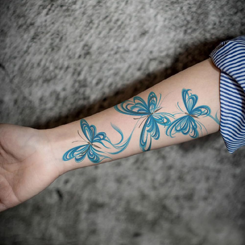 Oottati 8 Sheets Arm Temporary Tattoos – Waterproof, Colorful Butterfly, Flower & Dragon Pack