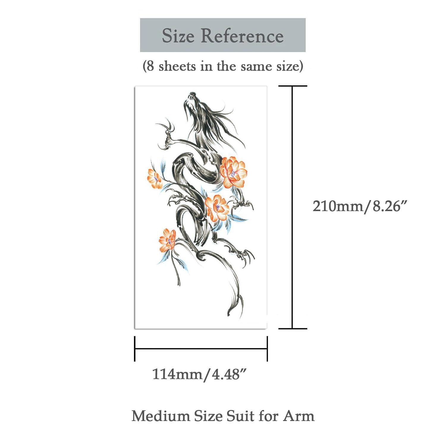 Oottati 8 Sheets Arm Temporary Tattoos – Waterproof, Colorful Butterfly, Flower & Dragon Pack