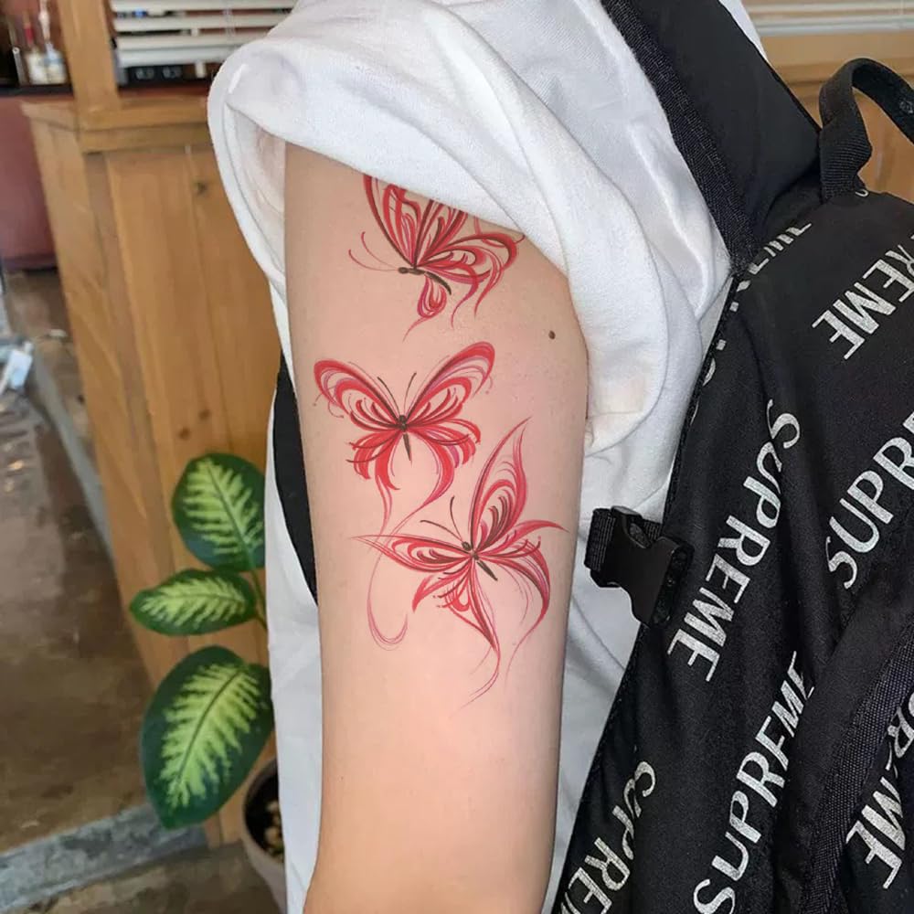 Oottati 8 Sheets Arm Temporary Tattoos – Waterproof, Colorful Butterfly, Flower & Dragon Pack