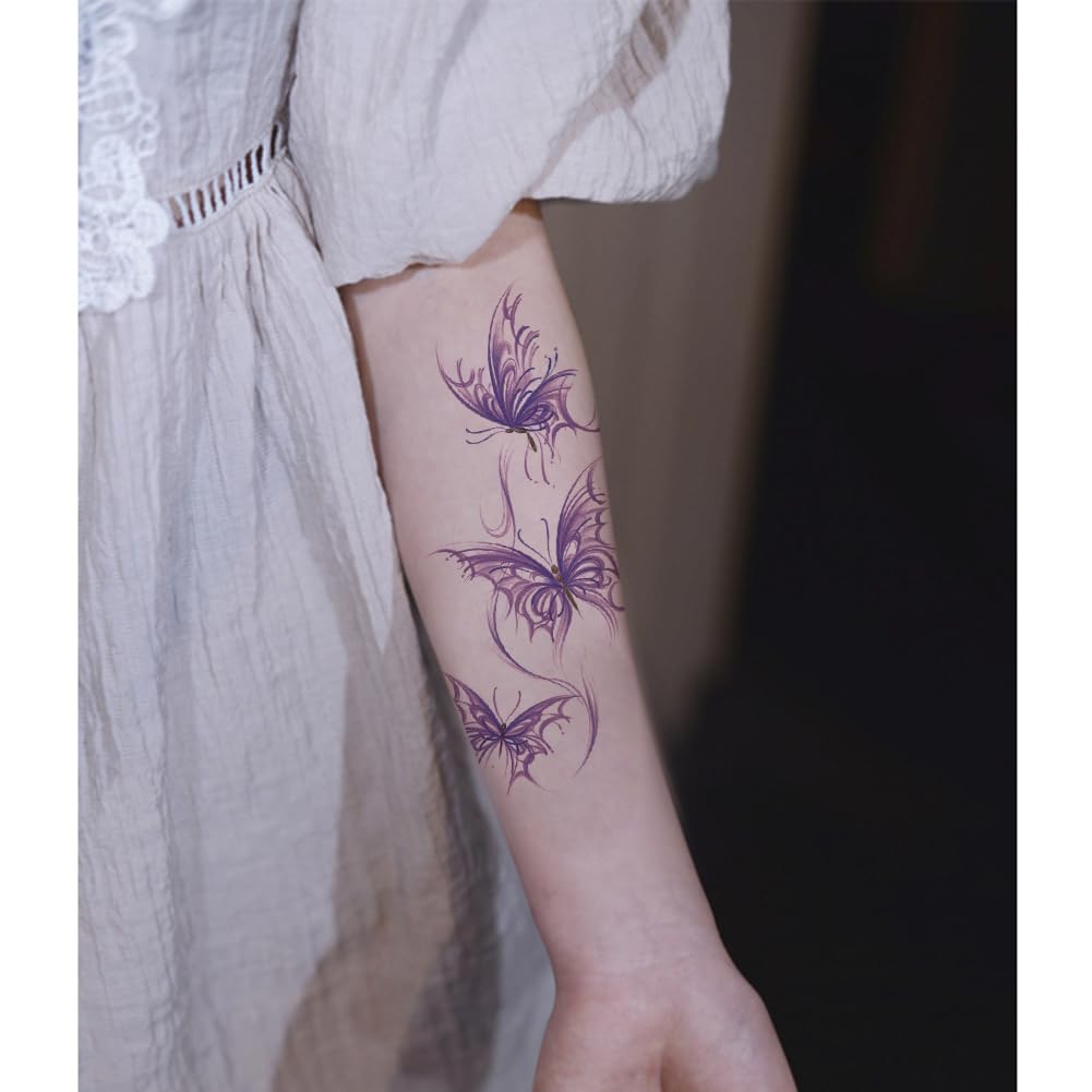 Oottati 8 Sheets Arm Temporary Tattoos – Waterproof, Colorful Butterfly, Flower & Dragon Pack