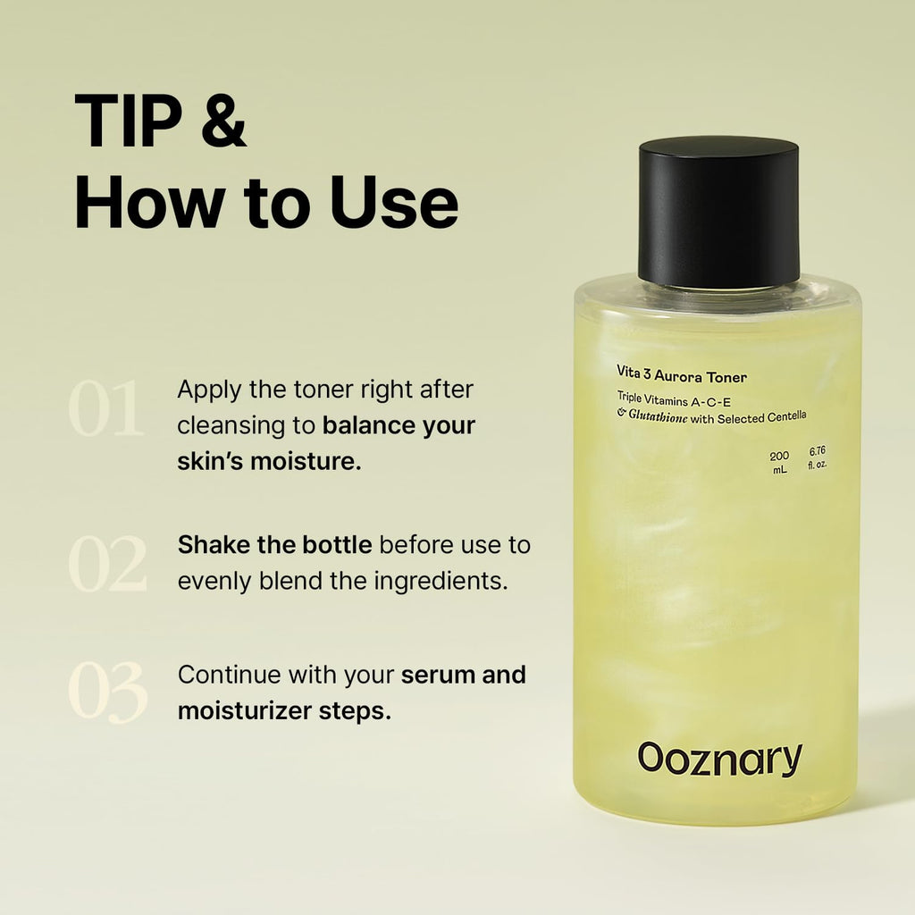 OOZNARY Vita 3 Aurora Toner – Vitamin ACE, Triple Centella & Sea Buckthorn for Radiant Glow