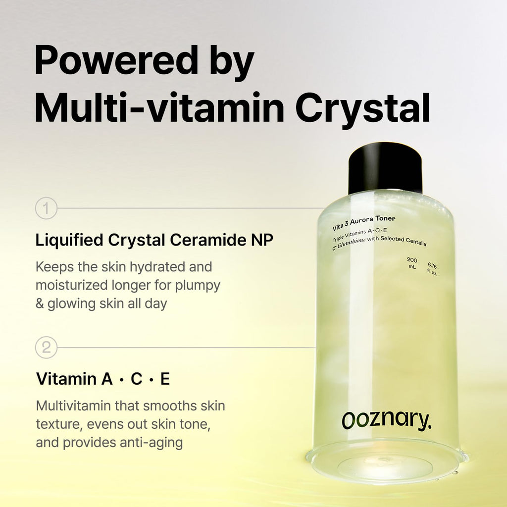 OOZNARY Vita 3 Aurora Toner – Vitamin ACE, Triple Centella & Sea Buckthorn for Radiant Glow