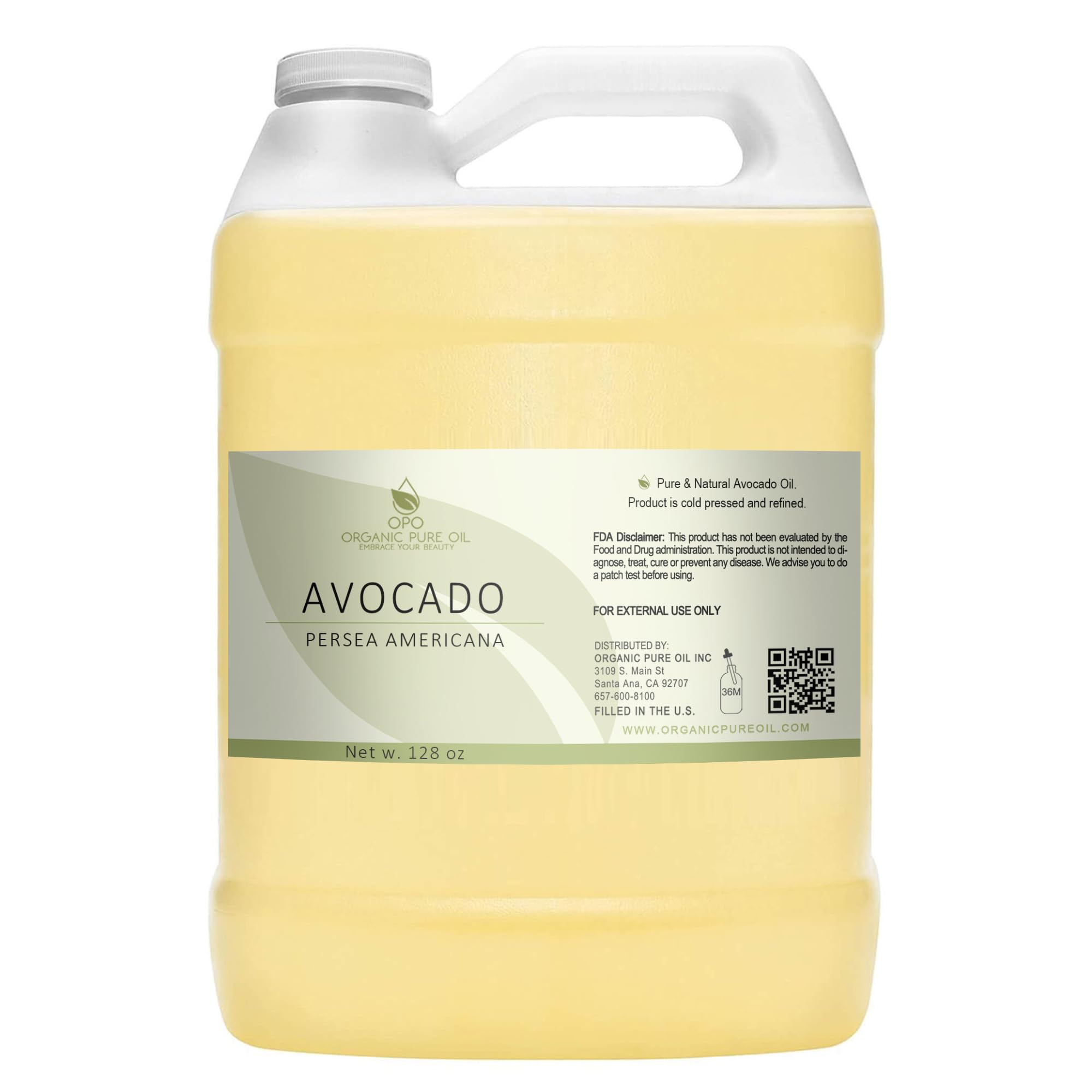 OPO Avocado Oil — Pure, Refined, Unscented, Non-GMO, Vegan, Fair Trade, 1 Gallon Carrier Oil