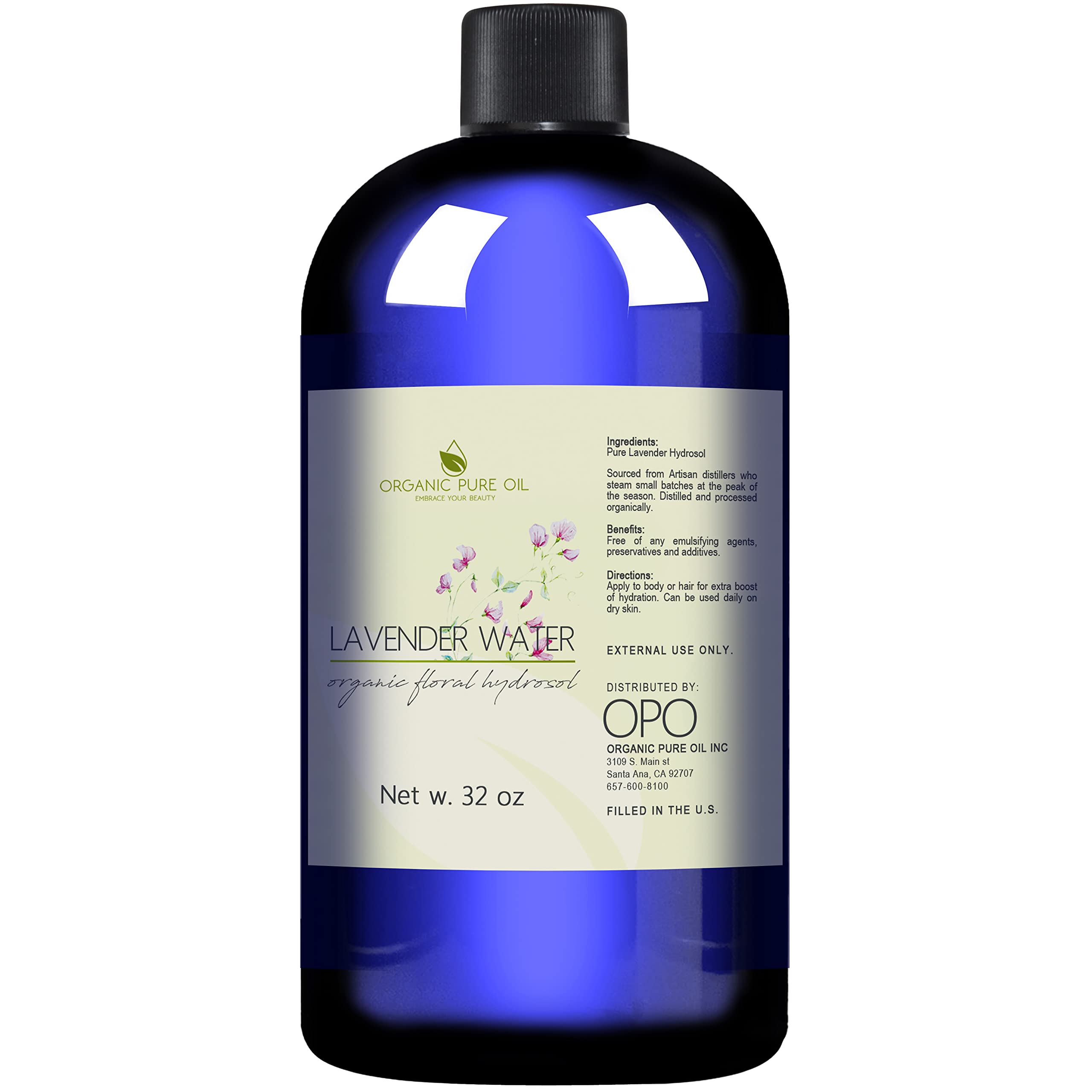 OPO Lavender Water Hydrosol 32oz - Pure Steam Distilled, Non-GMO