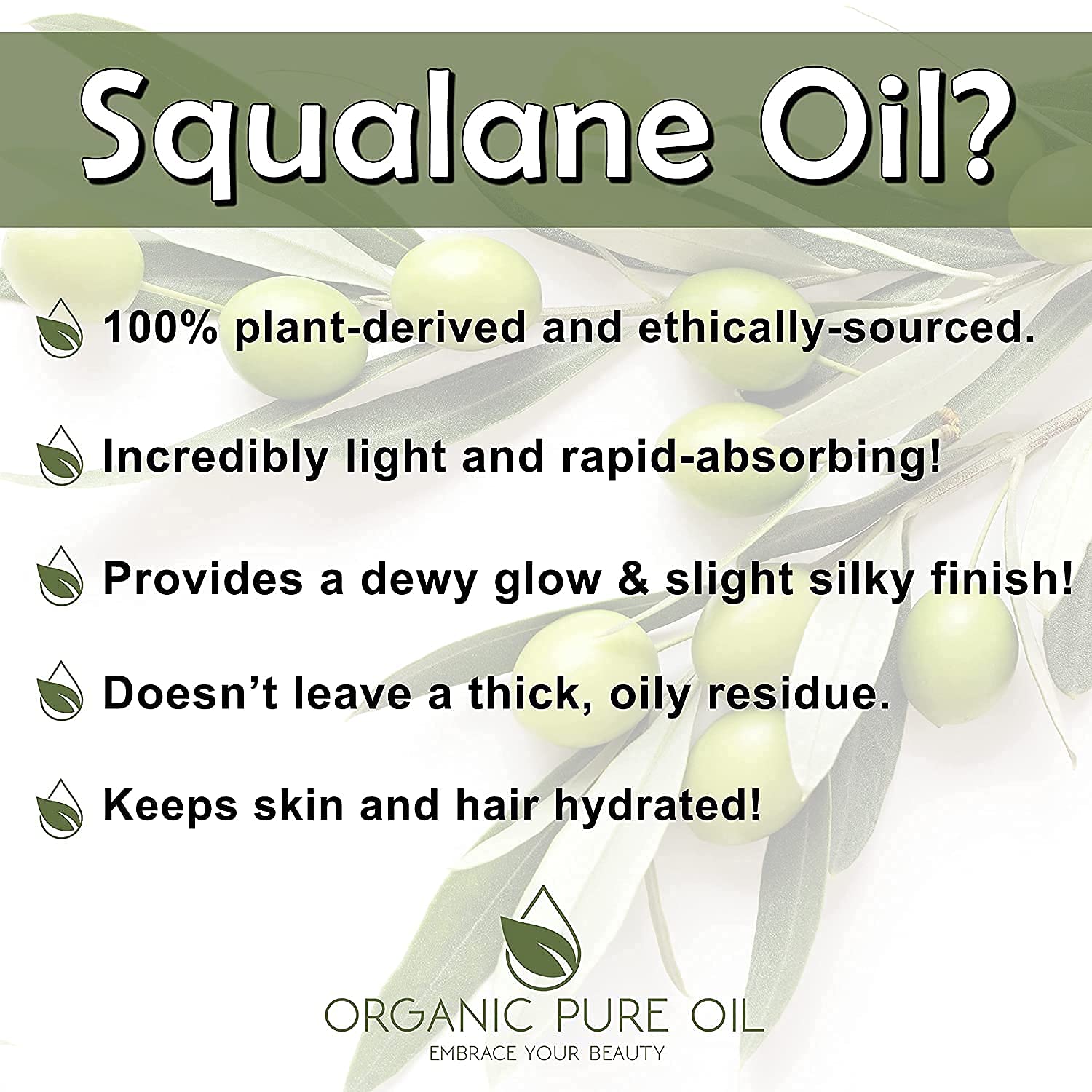 OPO Squalane Oil – Plant-Derived Olive Squalane, 16 oz, Ultra Hydration