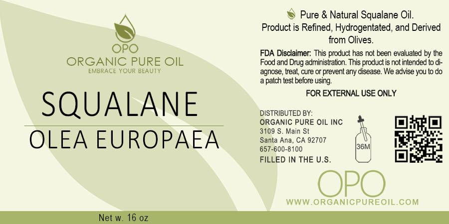 OPO Squalane Oil – Plant-Derived Olive Squalane, 16 oz, Ultra Hydration