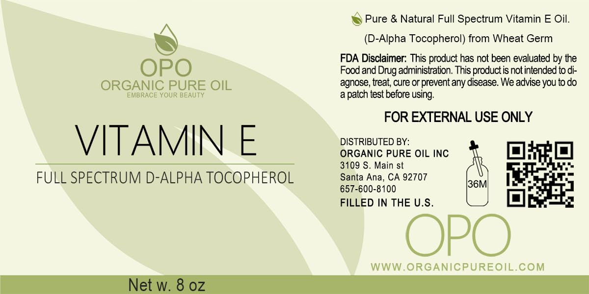 OPO Vitamin E Oil - Pure Full Spectrum D-Alpha Tocopherol from Wheat Germ (Soy-Free, 8 oz)