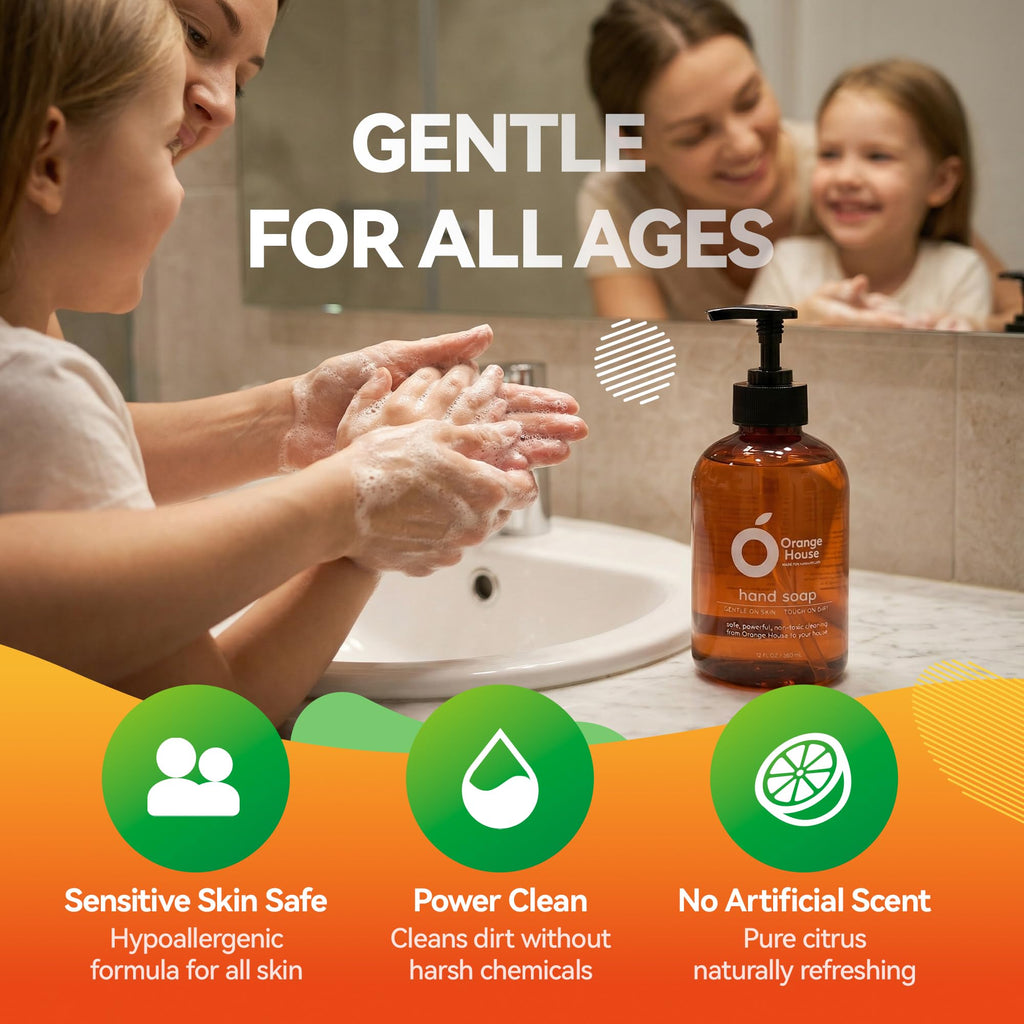 ORANGE HOUSE Liquid Hand Soap | Natural Food-Grade Orange Oil | 12 Fl Oz (3 Pack)