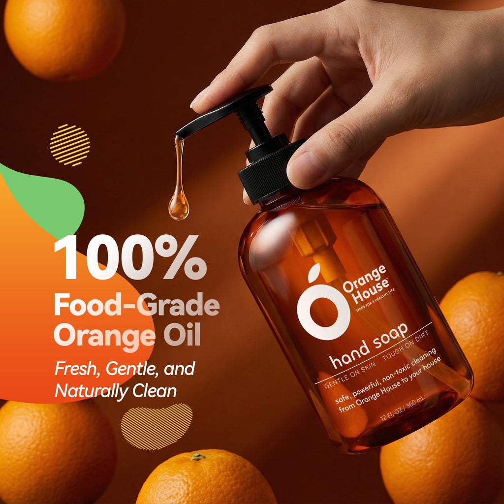 ORANGE HOUSE Liquid Hand Soap | Natural Food-Grade Orange Oil | 12 Fl Oz (3 Pack)
