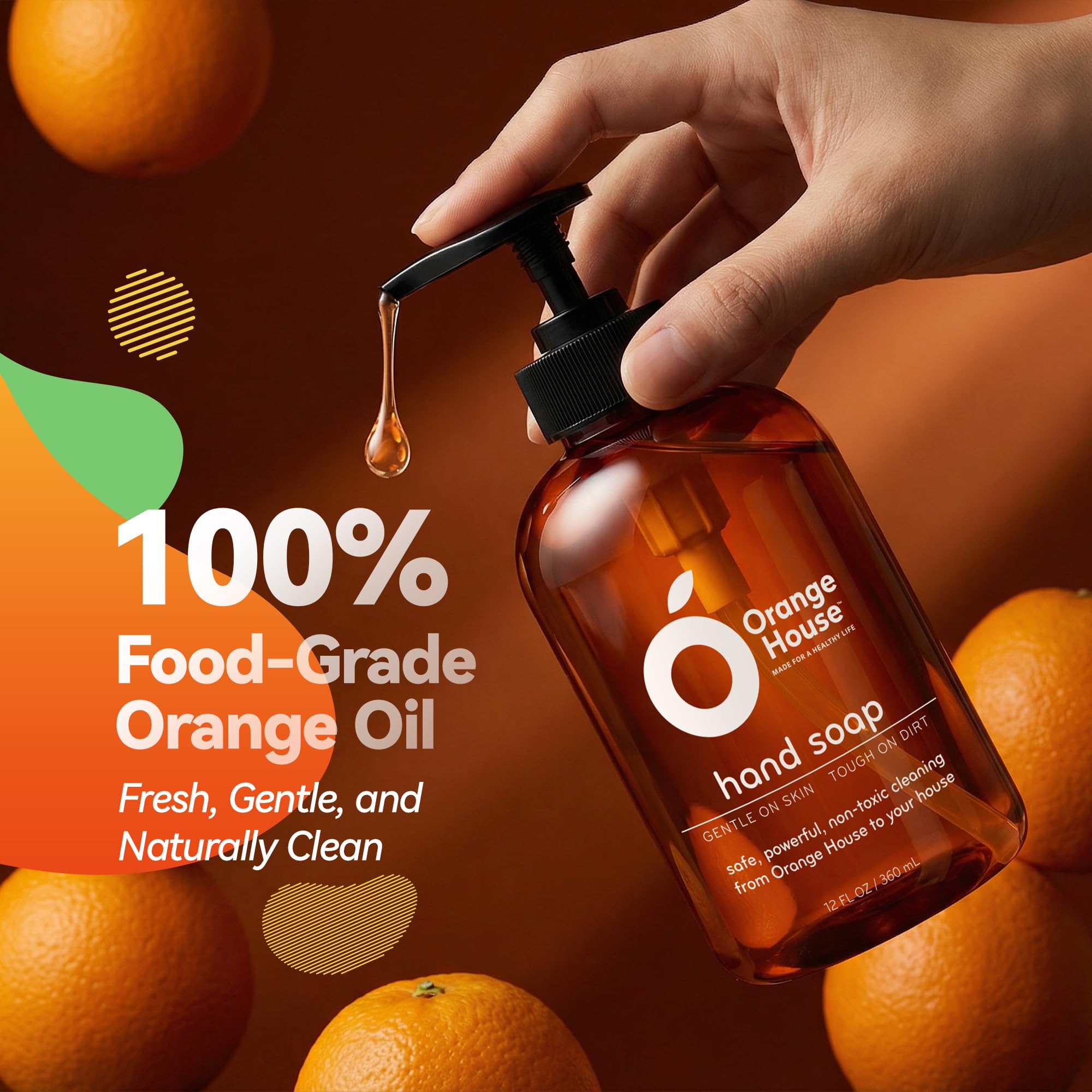 ORANGE HOUSE Liquid Hand Soap | Natural Food-Grade Orange Oil | 12 Fl Oz (3 Pack)