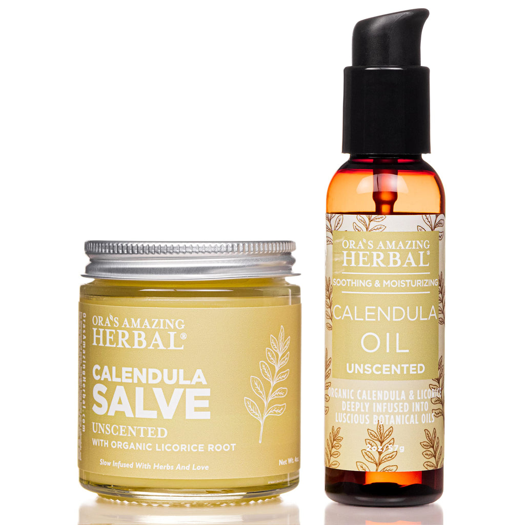Ora's Amazing Herbal Calendula Skin Salve & Oil Set | Grapeseed Oil, Organic Licorice, Beeswax