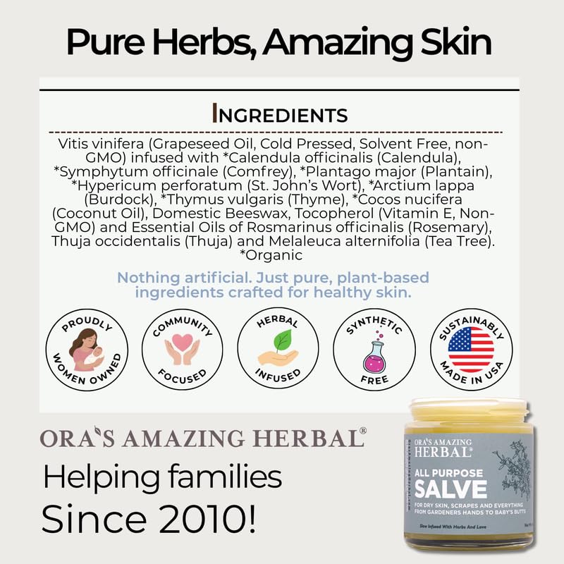 Ora's Amazing Herbal All Purpose Salve – Herbal Skin Balm with Tea Tree, 4 oz