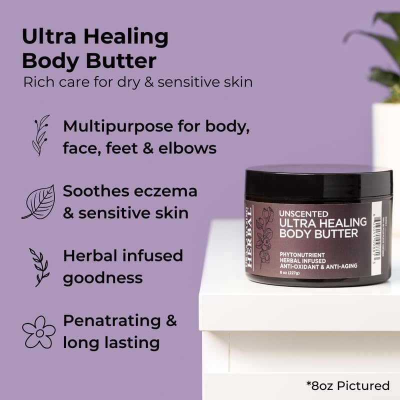 Ora's Amazing Herbal Ultra Healing Body Butter – Intensive Unscented Moisturizer (8 oz)