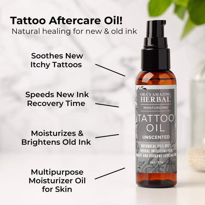Ora's Amazing Herbal Unscented Tattoo Oil – Fragrance-Free Aftercare for Tattoos | 2 oz