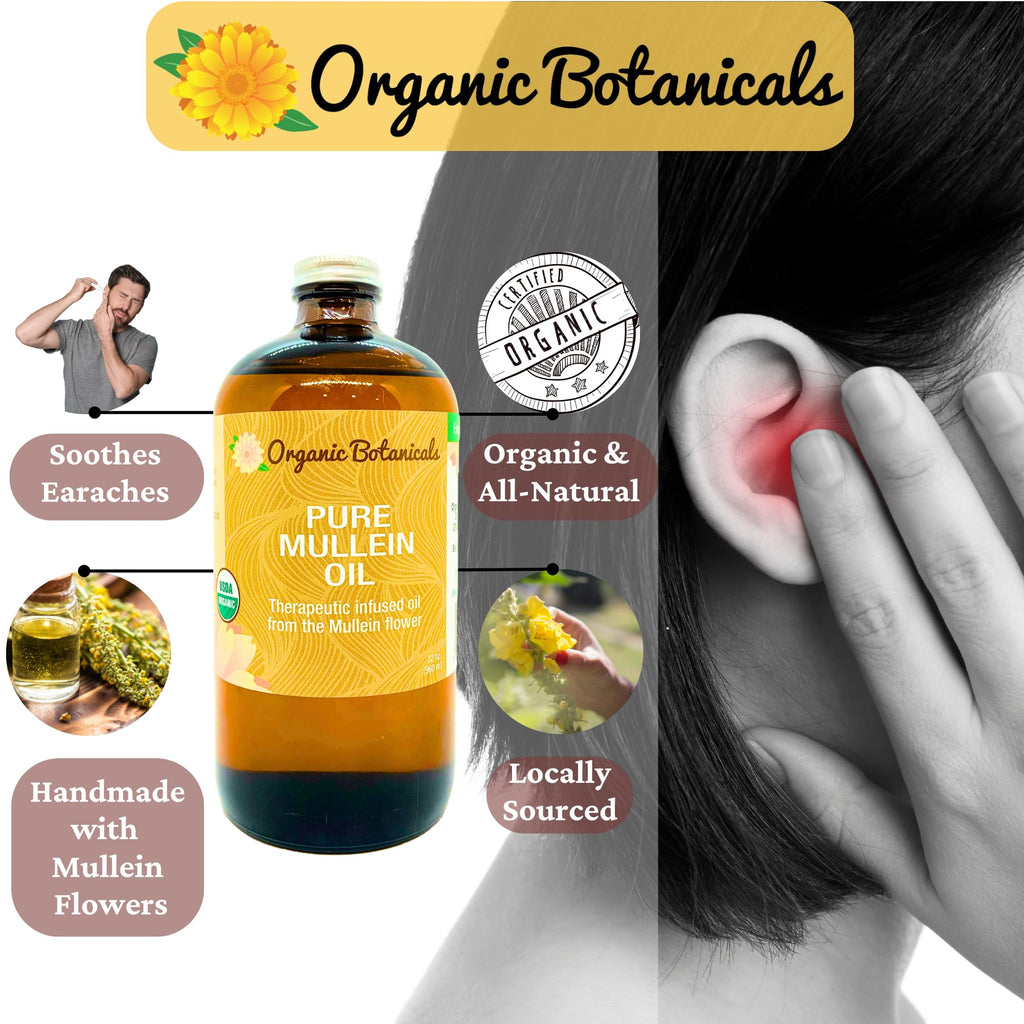 Organic Botanicals Pure Organic Mullein Oil - Ear Drops for Gentle Ear Care (0.5oz)