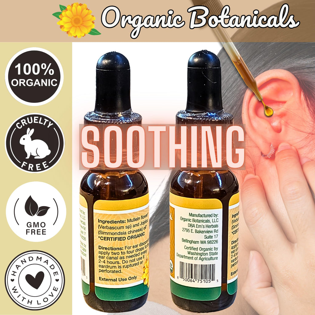 Organic Botanicals Pure Organic Mullein Oil - Ear Drops for Gentle Ear Care (0.5oz)