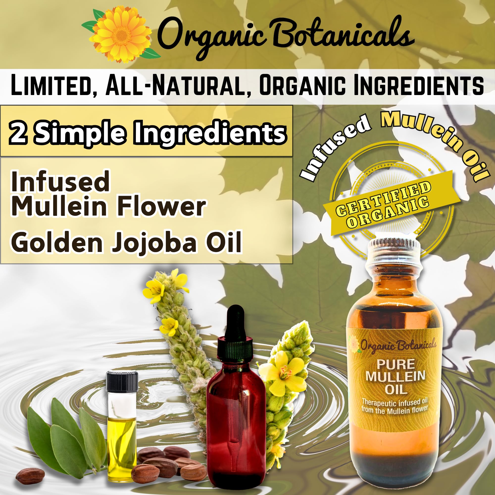 Organic Botanicals Pure Organic Mullein Oil - Ear Drops for Gentle Ear Care (0.5oz)