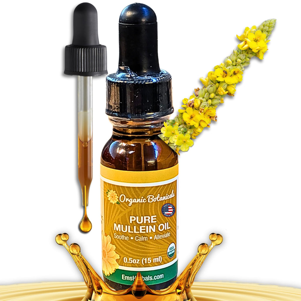 Organic Botanicals Pure Organic Mullein Oil - Ear Drops for Gentle Ear Care (0.5oz)