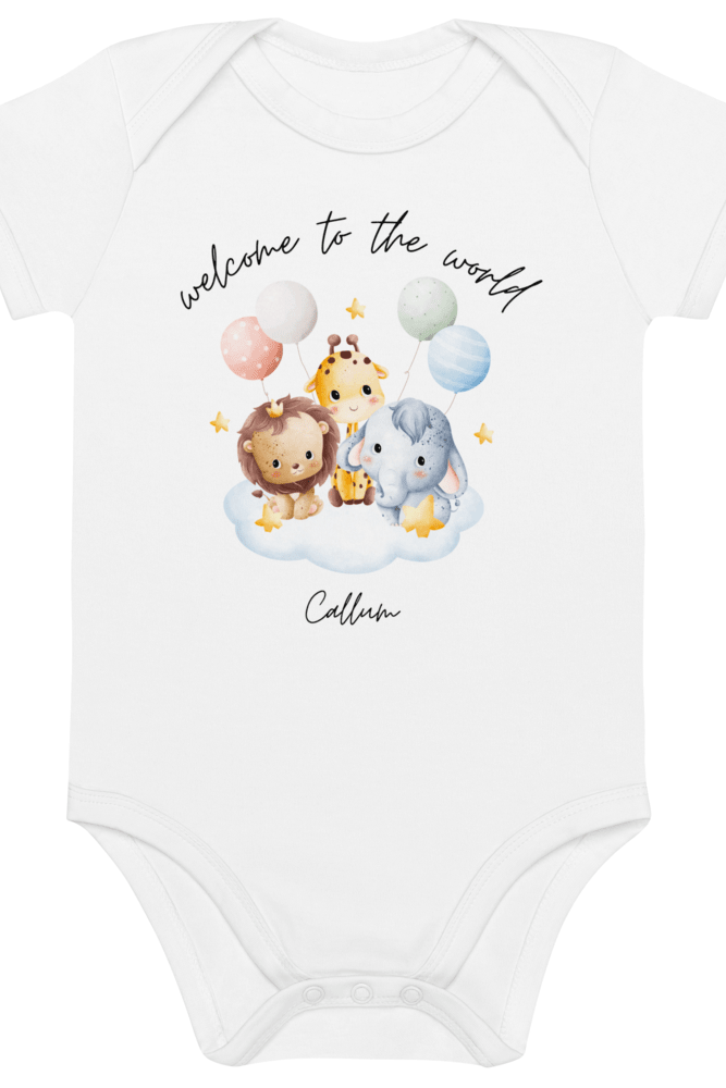 Welcome to the World Safari Balloons (Personalised Name Bodysuit)