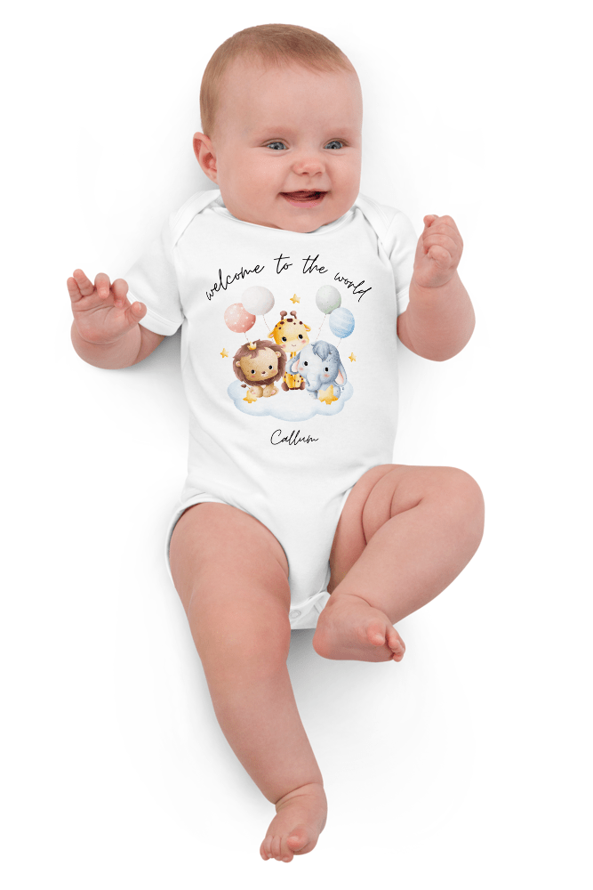 Welcome to the World Safari Balloons (Personalised Name Bodysuit)