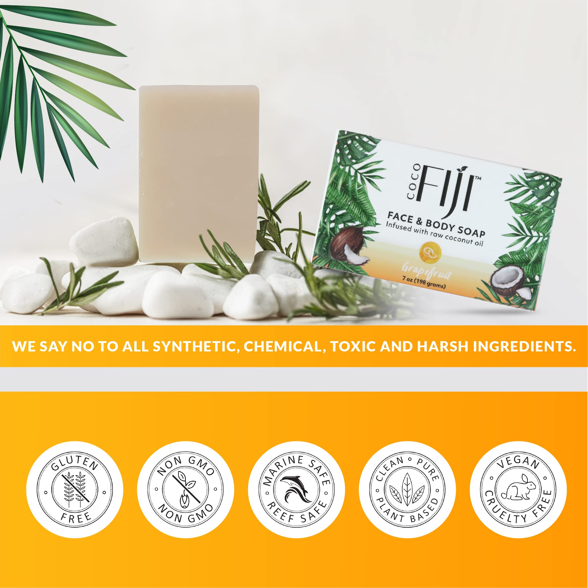Organic Fiji Coco Fiji Soap Bar – Face & Body Moisturizing Soap with Coconut Oil & Grapefruit | Pack of 2