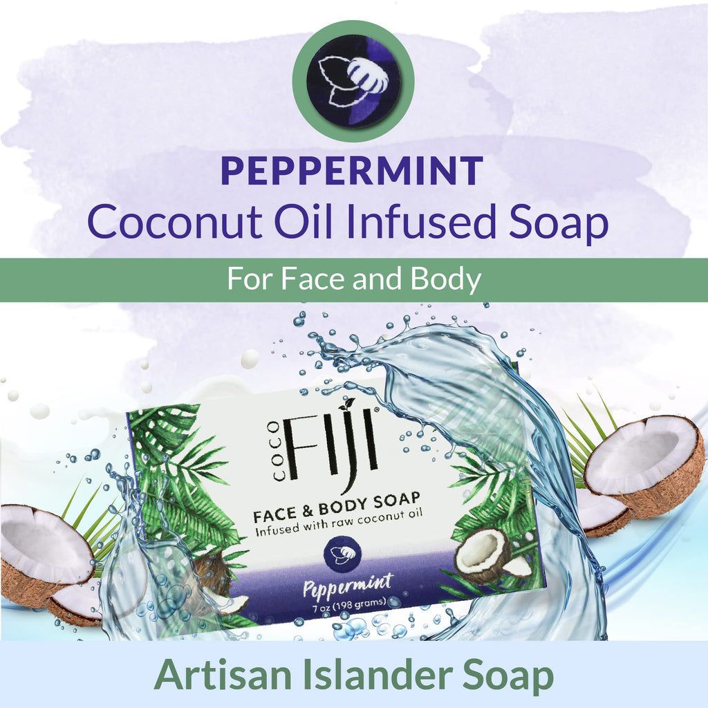 Organic Fiji Coco Fiji Soap Bar – Coconut Oil & Peppermint (Face & Body, 7 oz, Pack of 2)