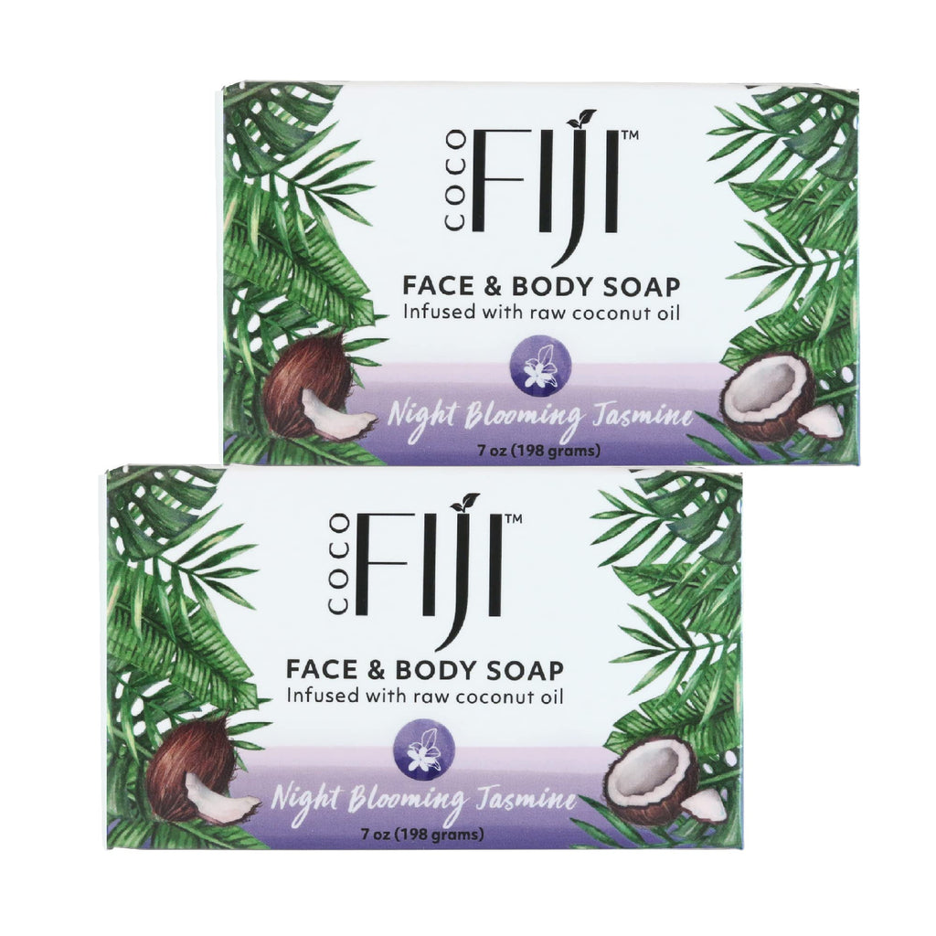 Coco Fiji Soap Bar with Organic Coconut Oil & Night Blooming Jasmine – Face & Body (Pack of 2)