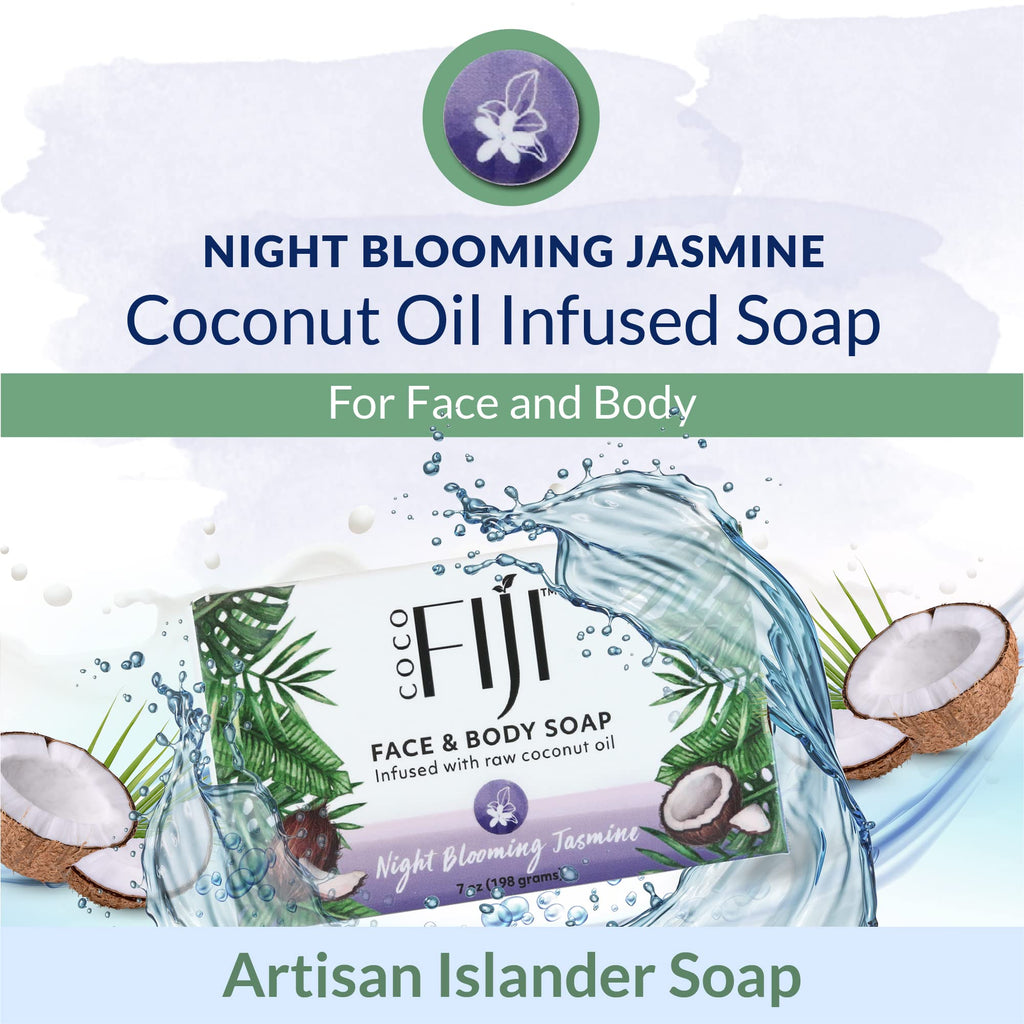 Coco Fiji Soap Bar with Organic Coconut Oil & Night Blooming Jasmine – Face & Body (Pack of 2)