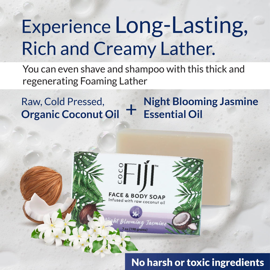 Coco Fiji Soap Bar with Organic Coconut Oil & Night Blooming Jasmine – Face & Body (Pack of 2)