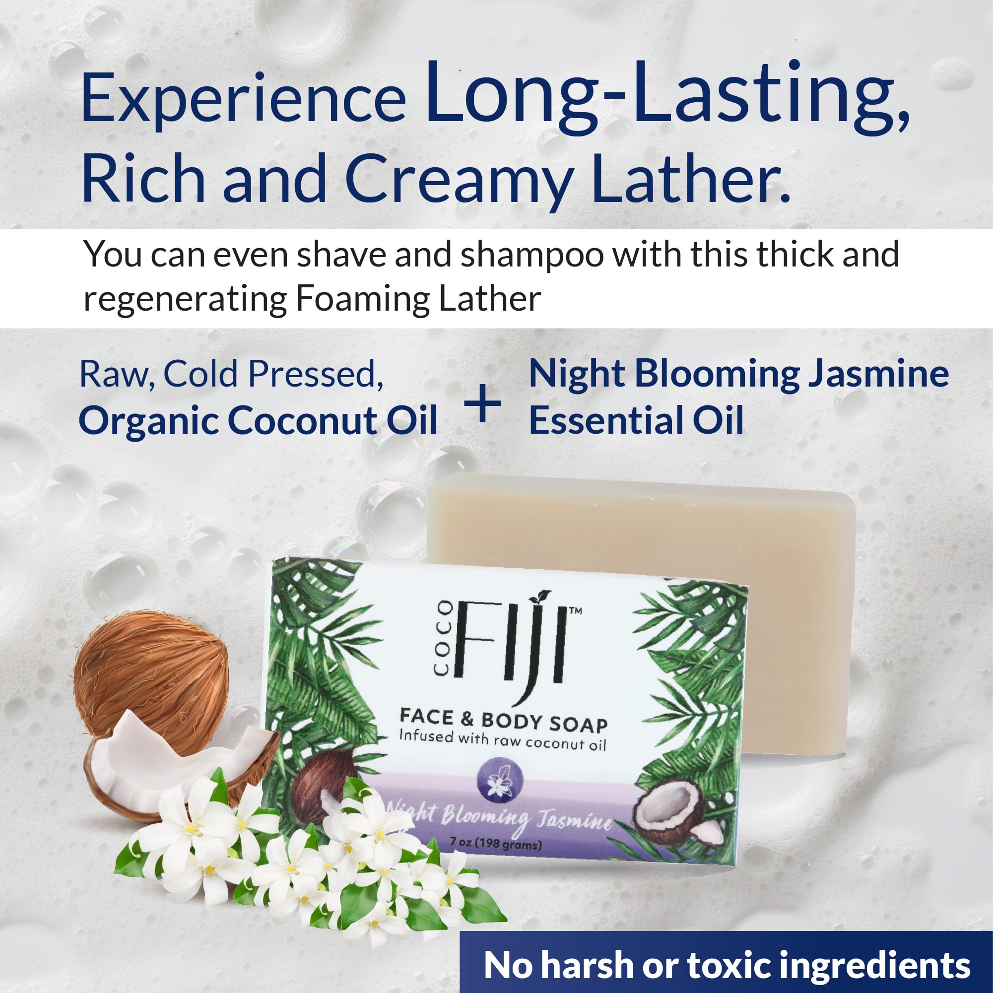 Coco Fiji Soap Bar with Organic Coconut Oil & Night Blooming Jasmine – Face & Body (Pack of 2)
