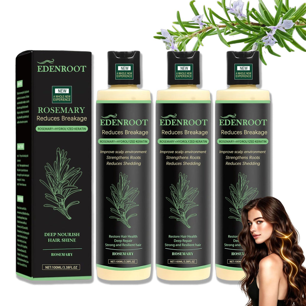 Organic Rosemary Hair Growth Shampoo with Hydrolyzed Keratin – Sulfate-Free Volumizing Shampoo for Men & Women (3-Bottle Pack)