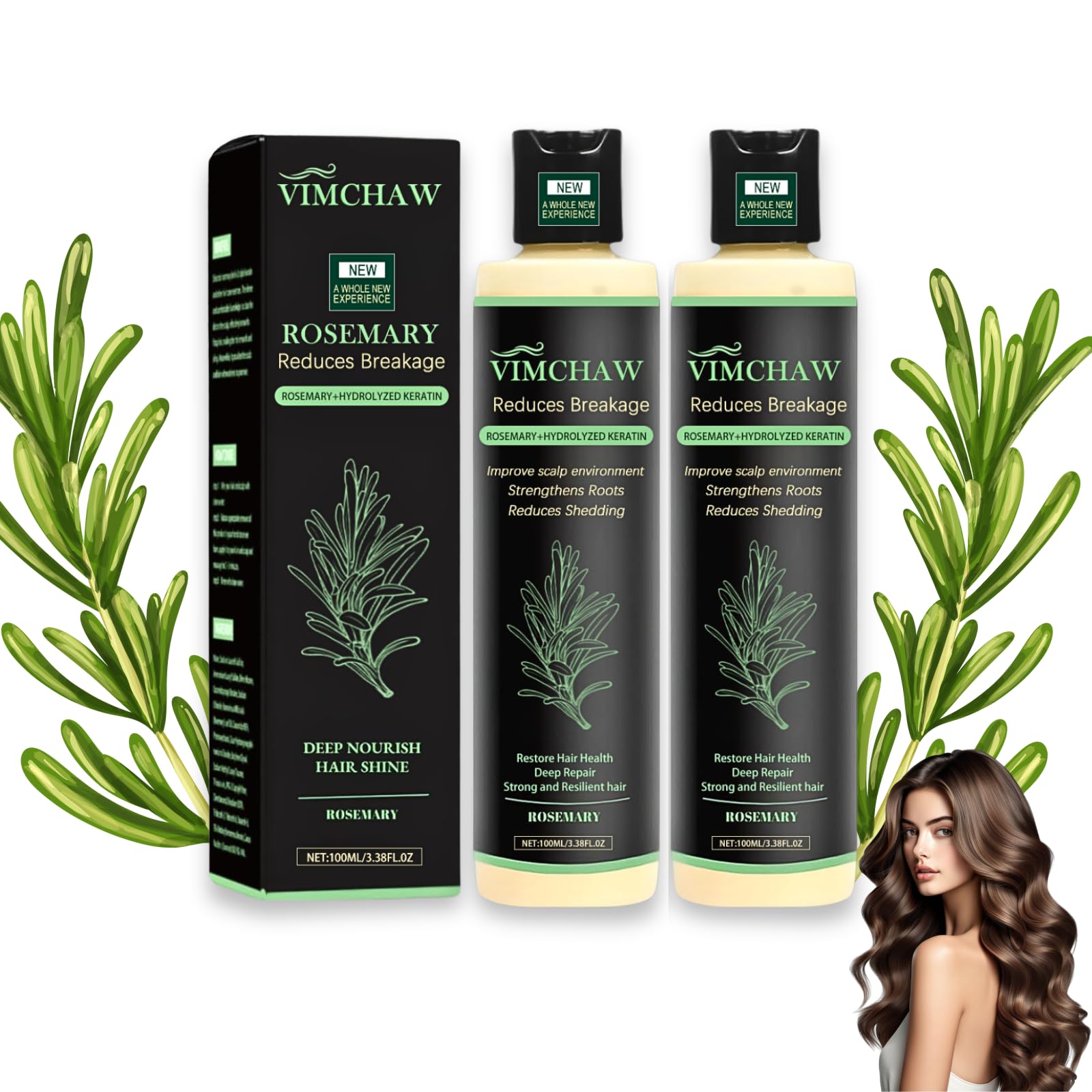Organic Rosemary Hair Growth Shampoo for Thinning Hair & Hair Loss – Thickening & Strengthening Formula with Hydrolyzed Keratin (2-Pcs)
