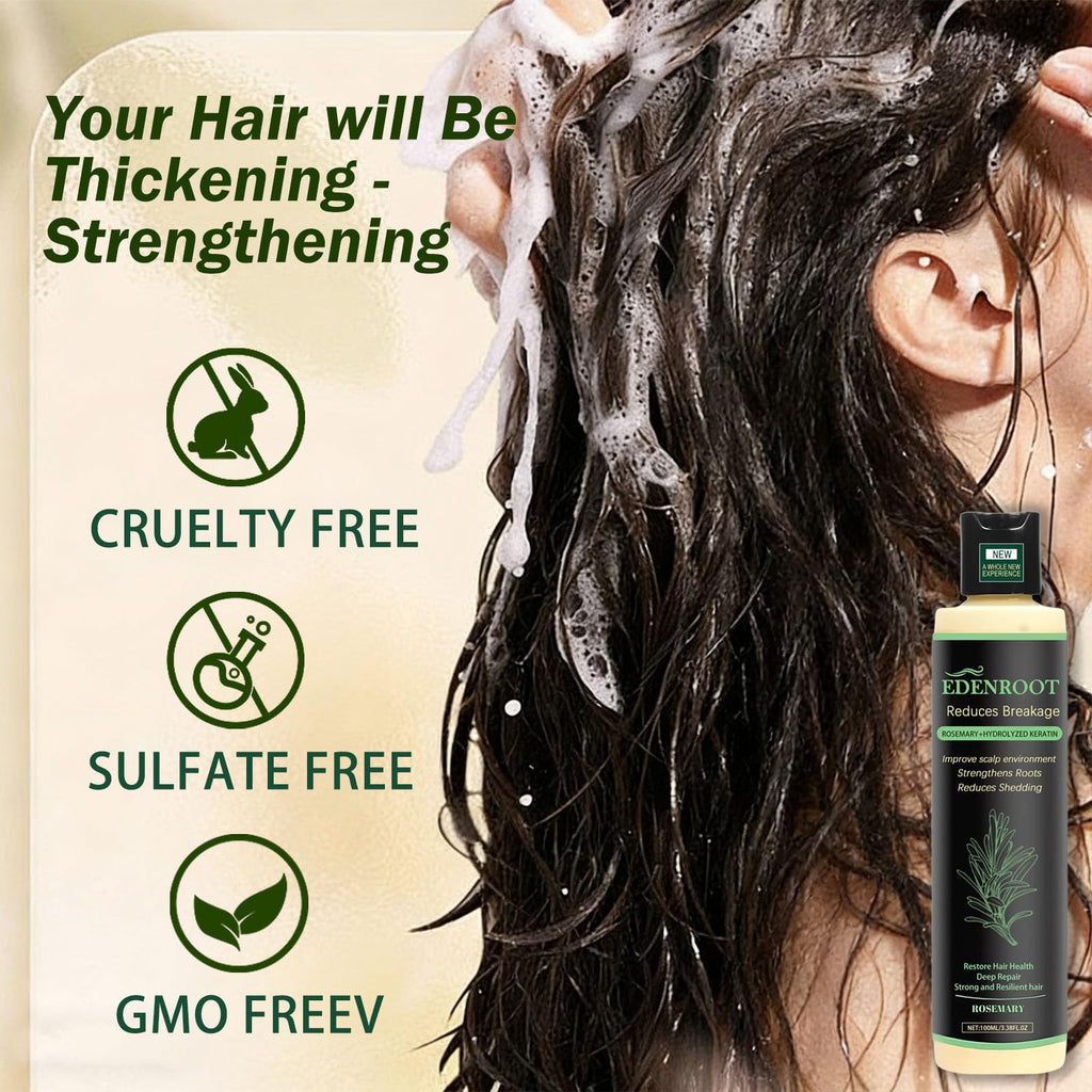 Organic Rosemary Hair Growth Shampoo with Hydrolyzed Keratin – Sulfate-Free Volumizing Shampoo for Men & Women (3-Bottle Pack)