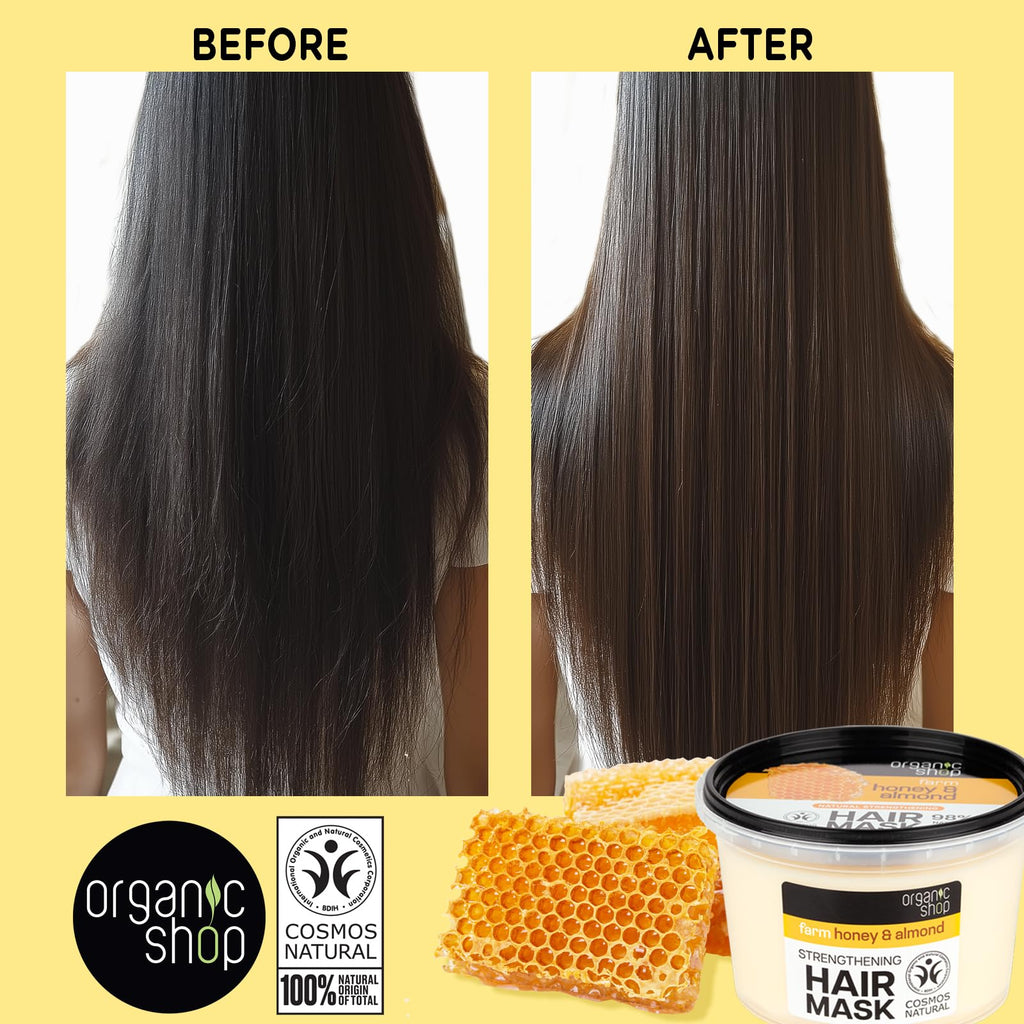 Organic Shop Honey & Almond Hair Strengthening Shampoo & Conditioner – Hydrate, Shine | Pack-2 | 100% Vegan