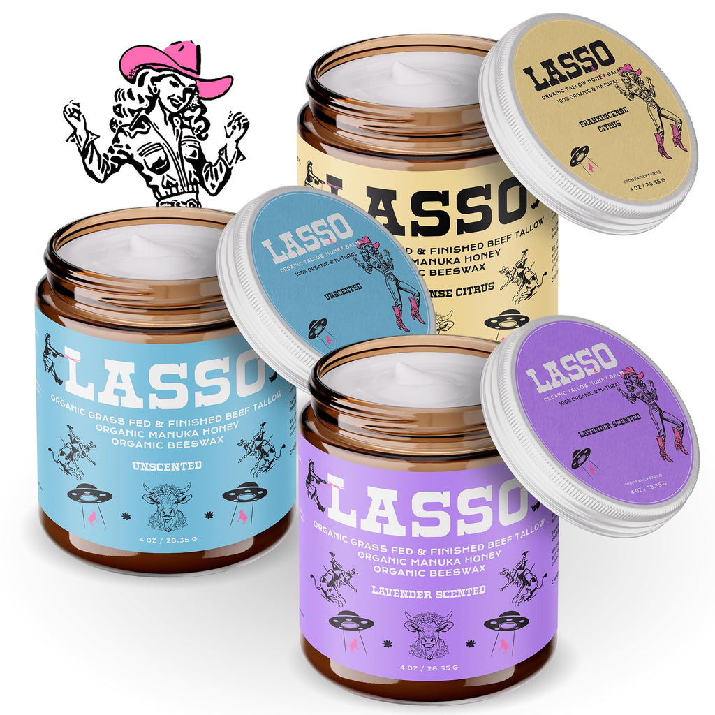 LASSO TALLOW Beef Tallow Face Moisturizer — Grass-Fed Tallow, Manuka Honey, Unscented