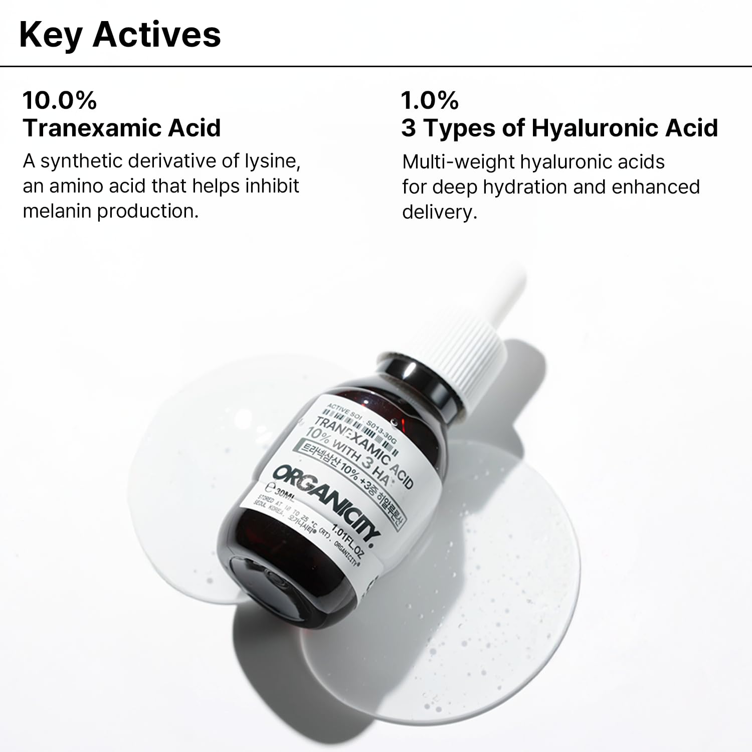Organicity Tranexamic Acid 10% + 3x Hyaluronic Acid 1% Serum – 1.01 fl oz + 0.16 fl oz | Korean Skincare for Even Tone