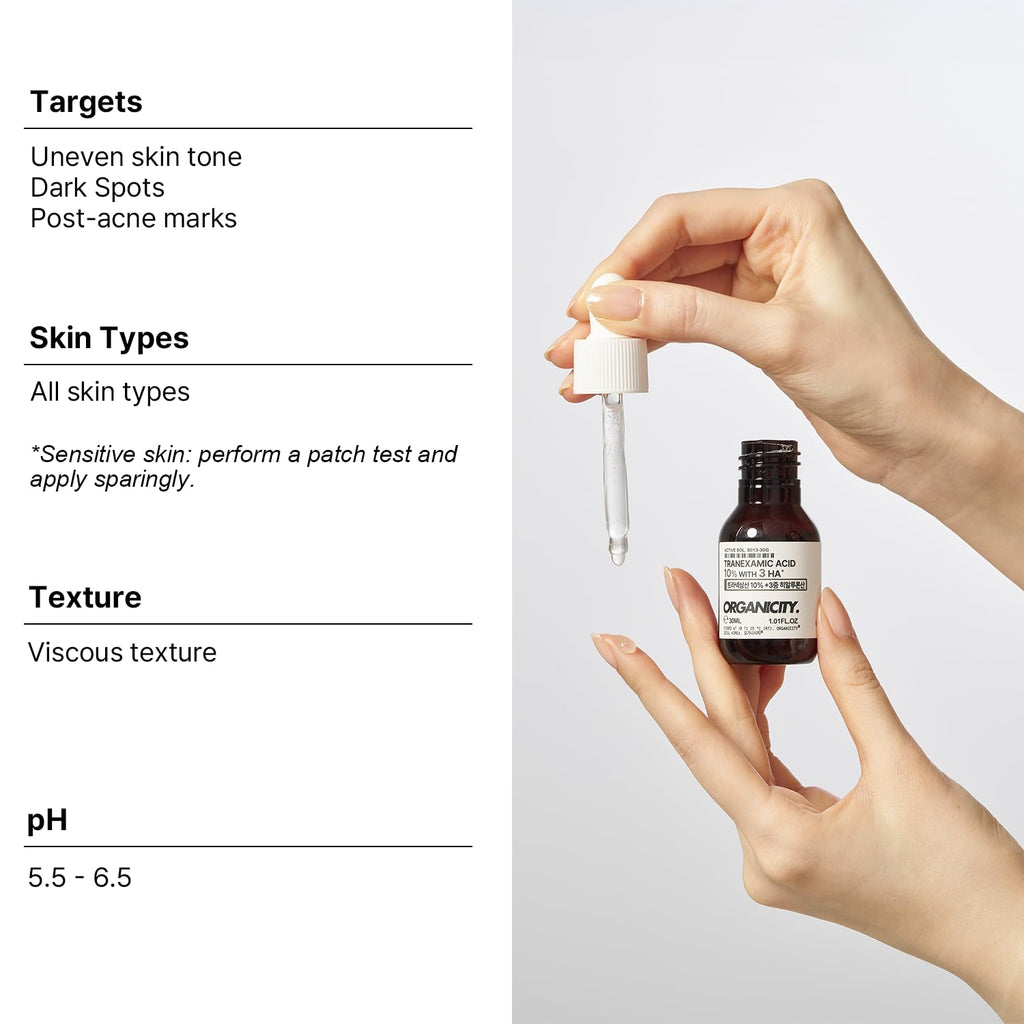 Organicity Tranexamic Acid 10% + 3x Hyaluronic Acid 1% Serum – 1.01 fl oz + 0.16 fl oz | Korean Skincare for Even Tone