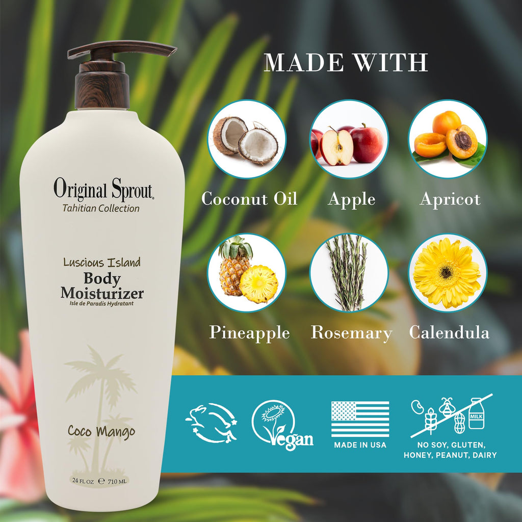 Original Sprout Luscious Island Body Moisturizer – Fast-Absorbing Coconut Mango Lotion, 24 oz