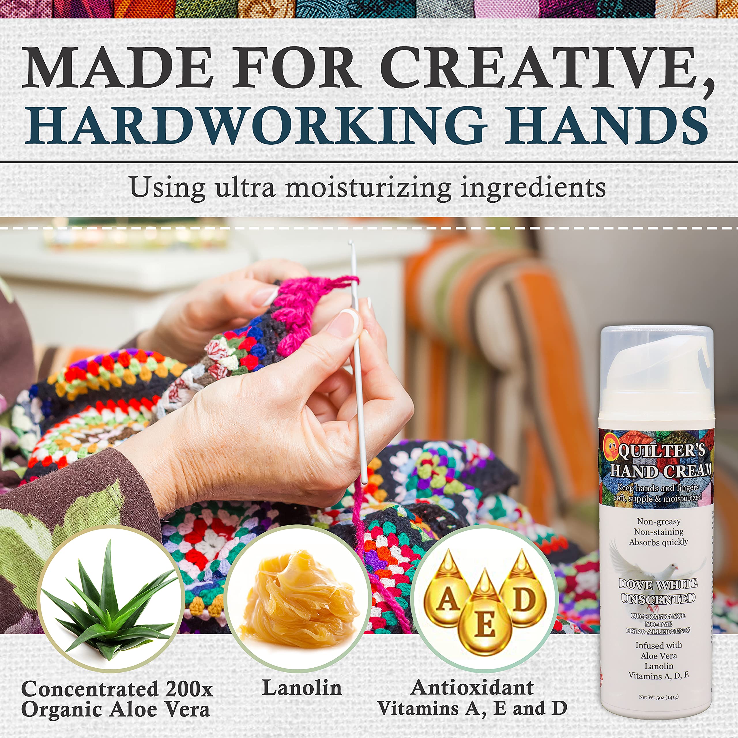 Original Udder Balm Quilter's Hand Cream – Patchwork Lemon, 5 Oz | Ultra-Hydrating, Fast-Absorbing USA Made