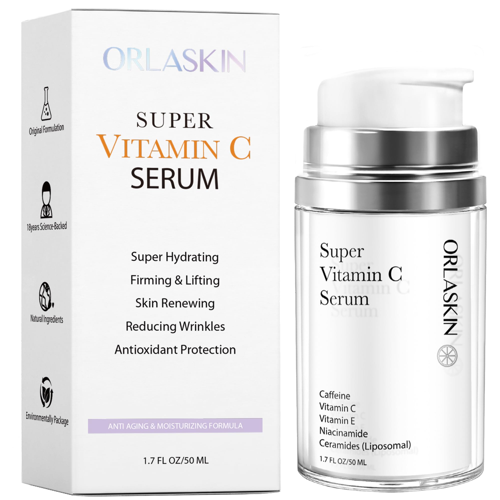 ORLASKIN Super Vitamin C Serum for Women Over 70 – Brightening, Hydration & Gentle Anti Aging 1.7 fl oz