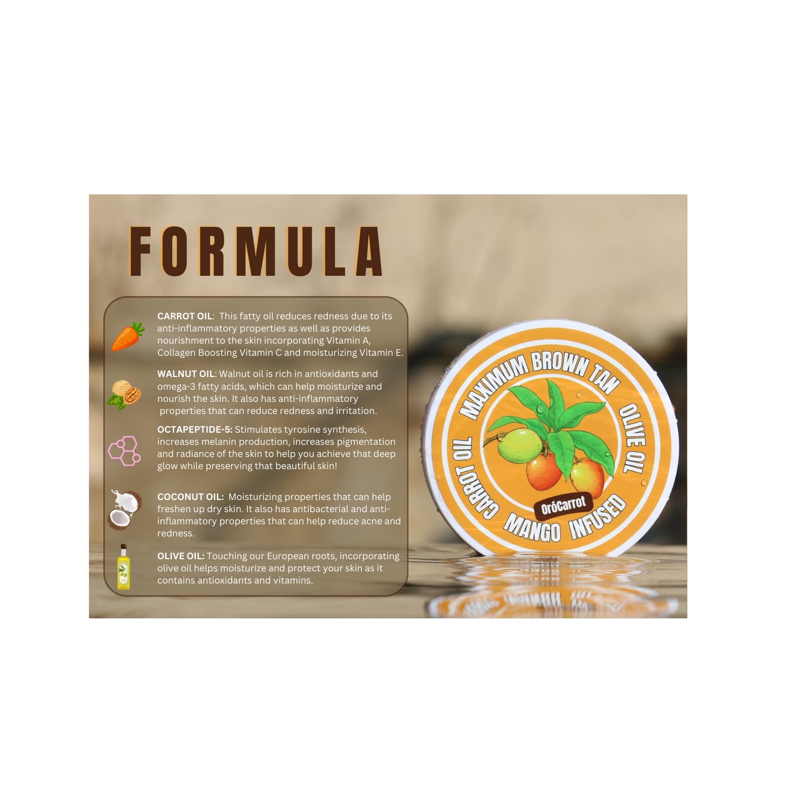 OroCarrot Maximum Brown Tanning Gel with Peptide, Carrot & Olive Oil – Mango