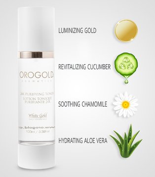 Orogold White Gold 24K Purifying Facial Toner – 100 ml / 3.38 fl oz with Aloe Vera, Chamomile & Gold