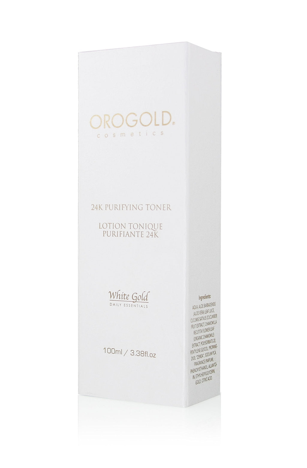 Orogold White Gold 24K Purifying Facial Toner – 100 ml / 3.38 fl oz with Aloe Vera, Chamomile & Gold